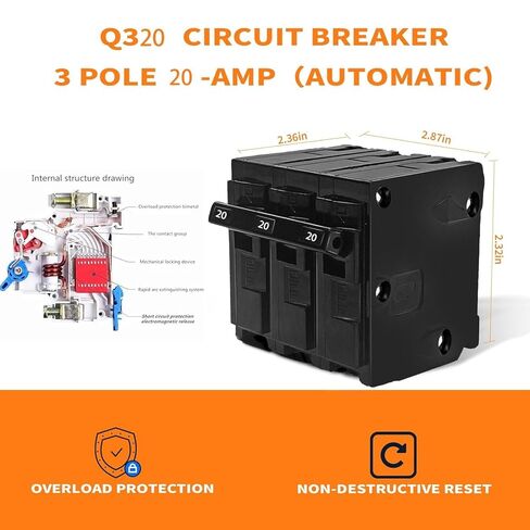 Q320 Replacement 20 Amp 3 Pole Breaker | Compatible with Siemens EQ, PL & ES Load Centers | 120/240V Thermal Magnetic Circuit Breaker in Saudi Arabia