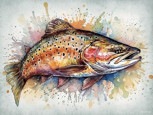 MIJVFNB Watercolor Trout Fish Cross Stitch Kits for Beginners Stamped Cross-Stitch Supplies Needlework DIY 11CT 3 Strands Eco Cotton Thread Printed DIY Needlepoint Kits 30×40cm in Kuwait