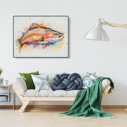 MIJVFNB Watercolor Trout Fish Cross Stitch Kits for Beginners Stamped Cross-Stitch Supplies Needlework DIY 11CT 3 Strands Eco Cotton Thread Printed DIY Needlepoint Kits 30×40cm in Kuwait