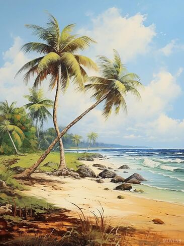 MIJVFNB Cross-Stitch Stamped Kits, Swaying Palm Trees Along a Sandy Shore, Cross Kits for Adults, Easy Stamped Cross Kits for Beginners, 12x16 inch in Kuwait