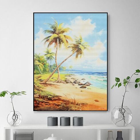 MIJVFNB Cross-Stitch Stamped Kits, Swaying Palm Trees Along a Sandy Shore, Cross Kits for Adults, Easy Stamped Cross Kits for Beginners, 12x16 inch in Kuwait