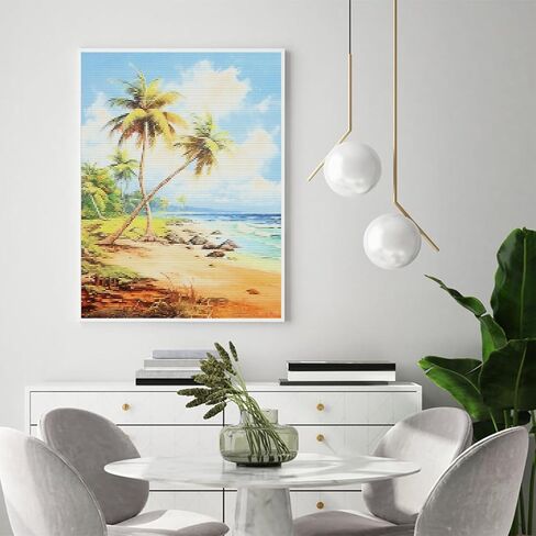 MIJVFNB Cross-Stitch Stamped Kits, Swaying Palm Trees Along a Sandy Shore, Cross Kits for Adults, Easy Stamped Cross Kits for Beginners, 12x16 inch in Kuwait