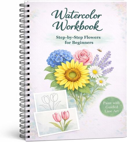 Watercolor Workbook for Beginners, Large 8.5" x 11" with Thick No Bleed Paper, Step by Step Floral Painting Book, Traceable Flower Outlines, Spiral Bound, Easy Watercolor Guide for Adults in Saudi Arabia