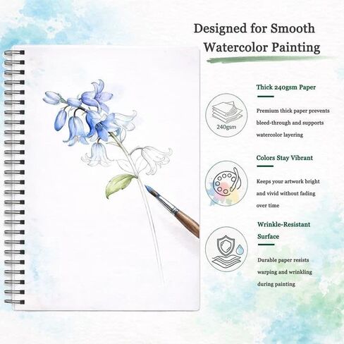Watercolor Workbook for Beginners, Large 8.5" x 11" with Thick No Bleed Paper, Step by Step Floral Painting Book, Traceable Flower Outlines, Spiral Bound, Easy Watercolor Guide for Adults in Saudi Arabia