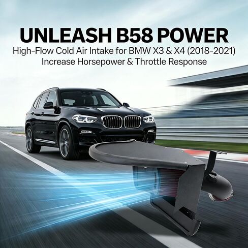 طقم نظام سحب الهواء البارد متوافق مع 2018-2021 BMW X3 X4 3.0T B58 G01 G02 هيكل من سبائك الألومنيوم عالي التدفق مع فلتر قابل للغسل يزيد من قوة الحصان واستجابة الخانق in Kuwait