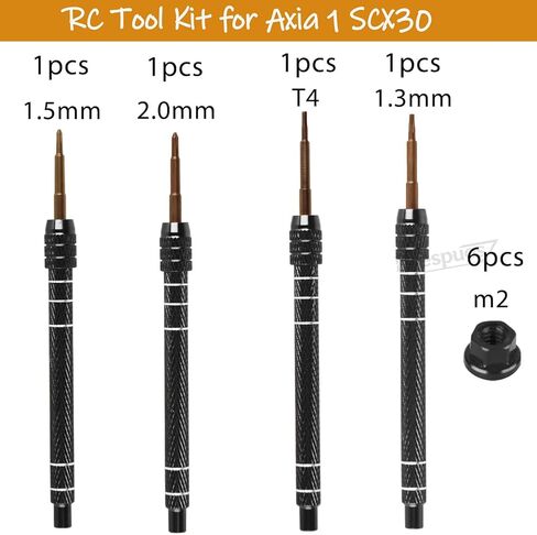 مجموعة أدوات RC لـ Axia 1 SCX30، 1.5 مم + مفك براغي فيليبس و2.0 مم + مفك براغي فيليبس و1.3 مم سداسي وألومنيوم m2 صامولة وT4 بلوم، مجموعة مفك براغي، أسود in Kuwait