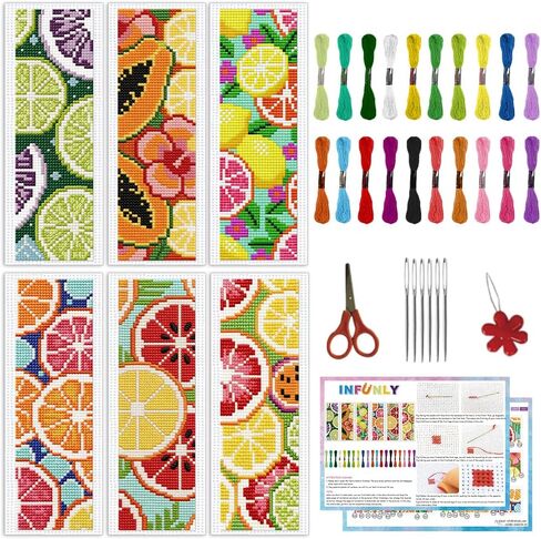 INFUNLY 6Pcs Animal Cross Stitch Bookmark Kit 3x8.5 Inch Stamped Embroidery Kit for Adults with Backing Felt Floss Pre Printed Fabric Needlepoint Bookmark Set DIY Craft Gift for Readers Writers in Kuwait