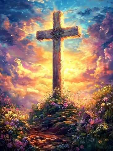 MIJVFNB Christian Religion Canvas Bless God Cross 11CT Pre-Printed Cross Stitch Kit for Adults and Beginners, Easy Needlepoint Pattern for DIY Home Decor Crafts 12x16 inch in Kuwait
