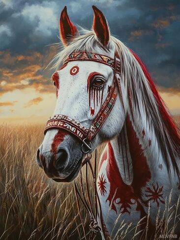MIJVFNB DIY American Native Indian Horse 11CT Pre-Printed Cross Stitch Kit for Adults Beginners, Easy Needlepoint Pattern for DIY Home Decor Crafts, 12x16inch in Kuwait