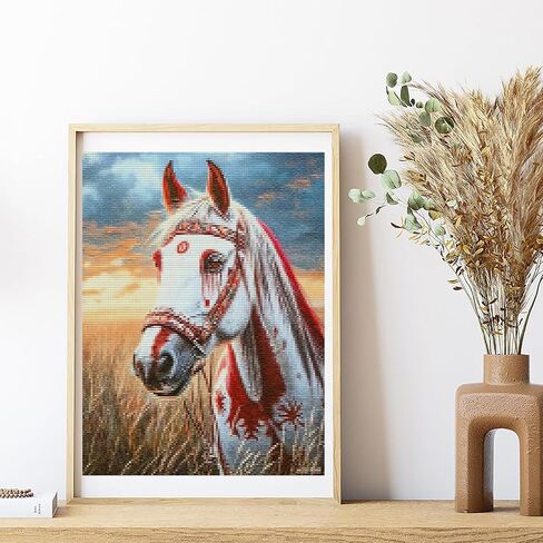 MIJVFNB DIY American Native Indian Horse 11CT Pre-Printed Cross Stitch Kit for Adults Beginners, Easy Needlepoint Pattern for DIY Home Decor Crafts, 12x16inch in Kuwait