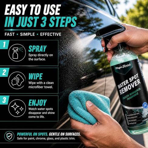 Magic Finish Water Spot Remover for Cars – Professional Hard Water Stain & Mineral Deposit Remover for Paint, Chrome & Wheels – Restores Shine & Gloss – Frozen Margarita Scent – 16oz in Saudi Arabia