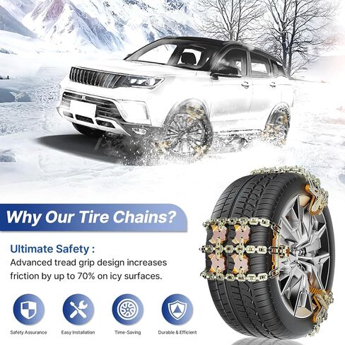 سلاسل الثلج، سلاسل الإطارات المضادة للانزلاق في حالات الطوارئ لسيارات الدفع الرباعي والسيارات وسيارات السيدان والشاحنات الصغيرة مع قفل قابل للتعديل للثلج والثلج والطين والرمل، وعرض الإطار القابل للتطبيق 225-305 مم (8.86-12 بوصة) in Saudi Arabia