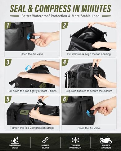 Marscamd Waterproof Motorcycle Dry Bag, Tail Saddle Luggage with 4 Quick-Release Mounting Straps, Roll-Top Closure, Travel Duffel for Motorcycling, Camping, Road trips (Black, 30L) in Saudi Arabia