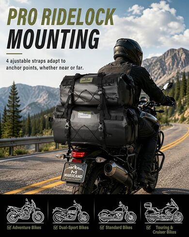 Marscamd Waterproof Motorcycle Dry Bag, Tail Saddle Luggage with 4 Quick-Release Mounting Straps, Roll-Top Closure, Travel Duffel for Motorcycling, Camping, Road trips (Black, 30L) in Saudi Arabia