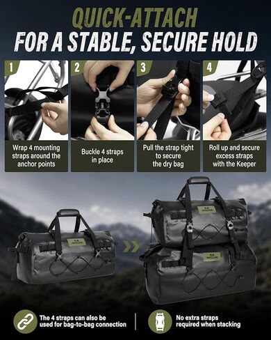 Marscamd Waterproof Motorcycle Dry Bag, Tail Saddle Luggage with 4 Quick-Release Mounting Straps, Roll-Top Closure, Travel Duffel for Motorcycling, Camping, Road trips (Black, 30L) in Saudi Arabia
