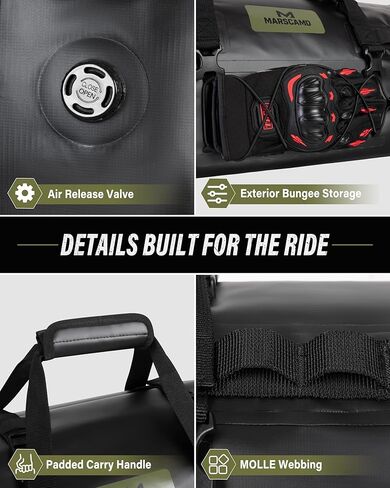 Marscamd Waterproof Motorcycle Dry Bag, Tail Saddle Luggage with 4 Quick-Release Mounting Straps, Roll-Top Closure, Travel Duffel for Motorcycling, Camping, Road trips (Black, 30L) in Saudi Arabia