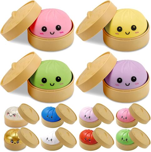 4 Pack Dumpling Squishies, Colorful Dumplings Stress Balls Fidget with Mystery Box Easter Basket Stuffers Stocking Stuffers with Food Steamer Stretchy in Saudi Arabia