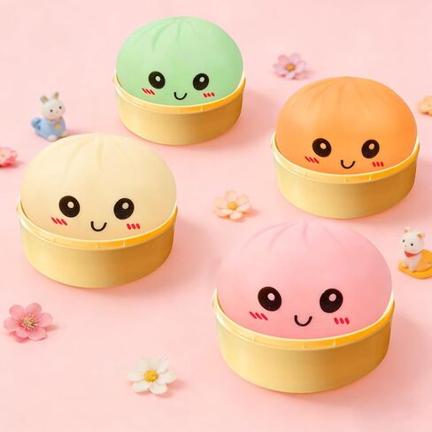 4 Pack Dumpling Squishies, Colorful Dumplings Stress Balls Fidget with Mystery Box Easter Basket Stuffers Stocking Stuffers with Food Steamer Stretchy in Saudi Arabia