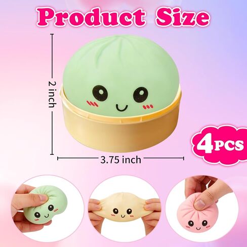 4 Pack Dumpling Squishies, Colorful Dumplings Stress Balls Fidget with Mystery Box Easter Basket Stuffers Stocking Stuffers with Food Steamer Stretchy in Saudi Arabia