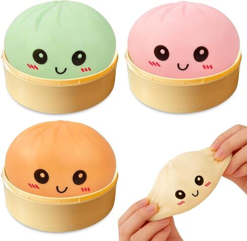 4 Pack Dumpling Squishies, Colorful Dumplings Stress Balls Fidget with Mystery Box Easter Basket Stuffers Stocking Stuffers with Food Steamer Stretchy in Saudi Arabia