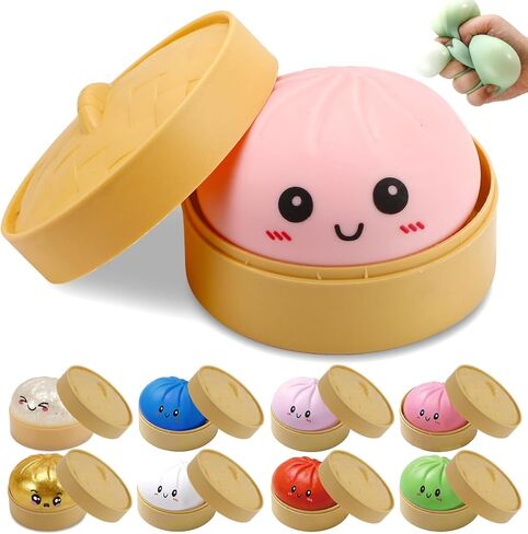 4 Pack Dumpling Squishies, Colorful Dumplings Stress Balls Fidget with Mystery Box Easter Basket Stuffers Stocking Stuffers with Food Steamer Stretchy in Saudi Arabia