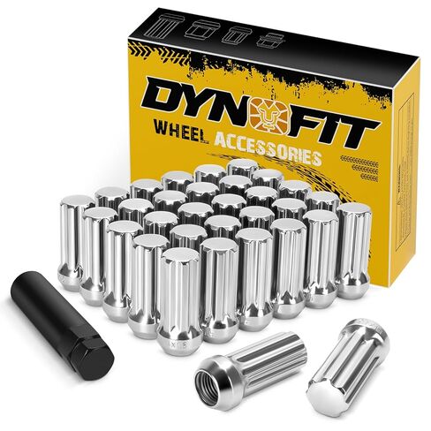 DYNOFIT 14mmx1.5 صواميل العروة، 32x أسود M14x1.5 صواميل العروة، مقعد منتفخ مخروطي/مخروطي، نهاية مغلقة طويلة ممتدة XL مع مفتاح مقبس واحد يناسب 8 عجلات ما بعد البيع in Kuwait