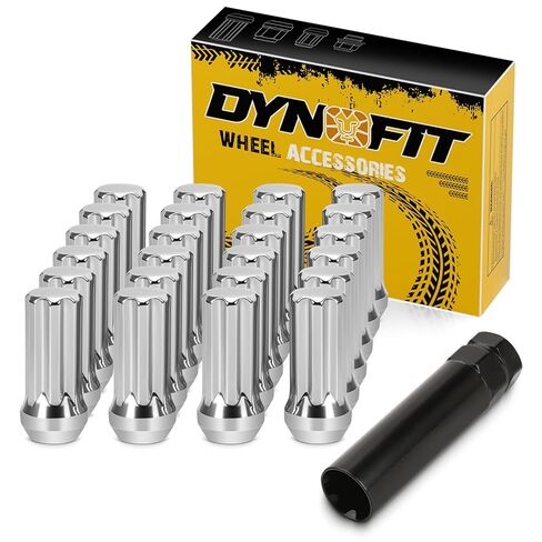 DYNOFIT 14mmx1.5 صواميل العروة، 32x أسود M14x1.5 صواميل العروة، مقعد منتفخ مخروطي/مخروطي، نهاية مغلقة طويلة ممتدة XL مع مفتاح مقبس واحد يناسب 8 عجلات ما بعد البيع in Saudi Arabia