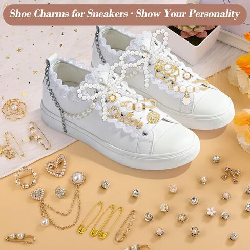 Tetutor 389 pcs Shoe Charms for Sneakers, Junk Socks Charms Kit, Pearl and Rhinestone Shoelace Charm with Brooches and Pins for Women, DIY Accessories for Decorating and Personalizing Socks in Saudi Arabia