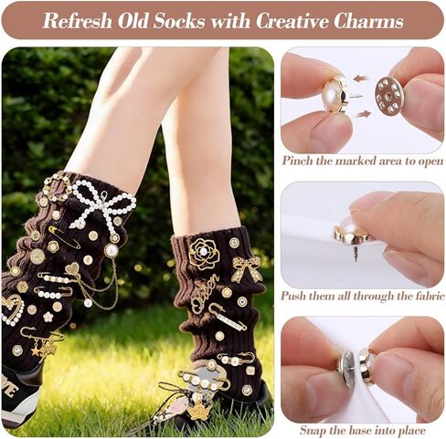 Tetutor 389 pcs Shoe Charms for Sneakers, Junk Socks Charms Kit, Pearl and Rhinestone Shoelace Charm with Brooches and Pins for Women, DIY Accessories for Decorating and Personalizing Socks in Saudi Arabia
