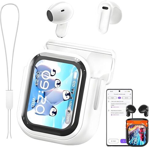 NE20 Earbuds, NE20 Translation Earbud, 6 Translation Modes, LCD Touch Screen, 60H Playtime, HiFi Sound, 135 Languages AI Translation Earbuds Real Time for Travel, Business (White) in Saudi Arabia