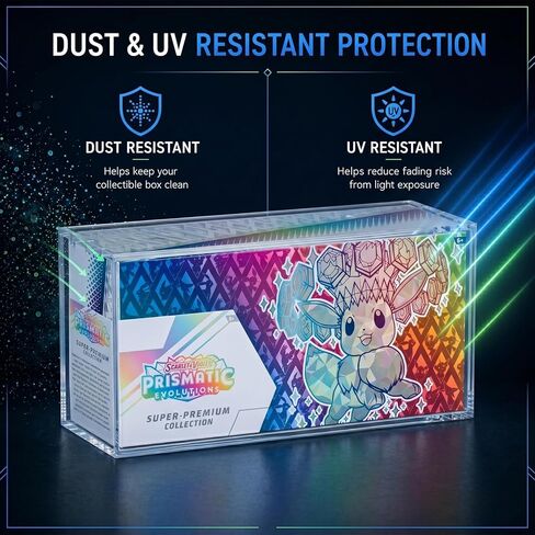 Prismatic Evolutions SPC Acrylic Display Case, 8mm Side and 5mm Front Clear Protector Box with Magnetic Lid, Dust and UV Resistant Storage TCG Showcase, 14.5 x 3.6 x 7.1 in in Saudi Arabia