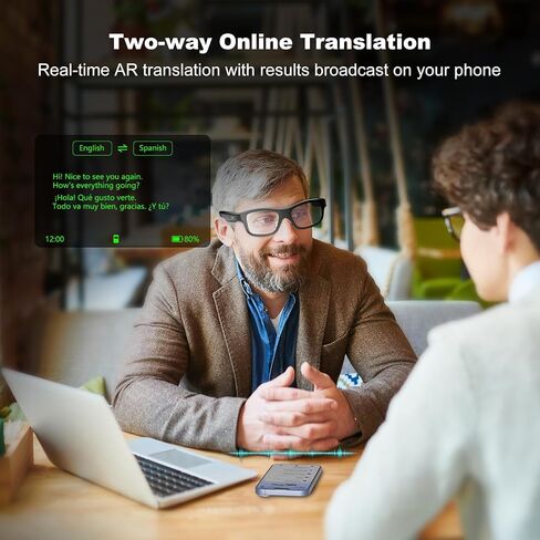 A1 Smart Glasses with Subtitle Display, AI AR Glasses Translation Device 110 Languages, Offline Language Translator Device, Photo & Call Translation for Travel, Business & Meetings in Saudi Arabia