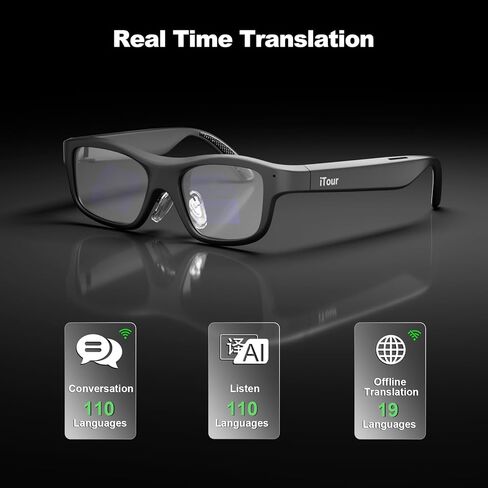 A1 Smart Glasses with Subtitle Display, AI AR Glasses Translation Device 110 Languages, Offline Language Translator Device, Photo & Call Translation for Travel, Business & Meetings in Saudi Arabia