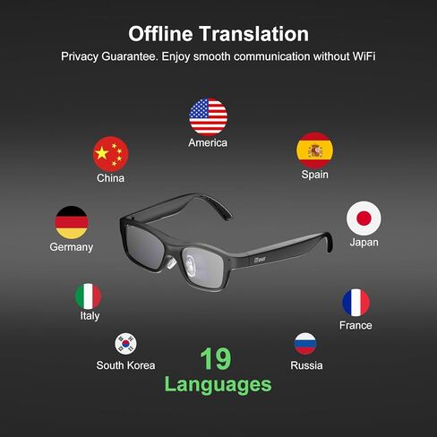 A1 Smart Glasses with Subtitle Display, AI AR Glasses Translation Device 110 Languages, Offline Language Translator Device, Photo & Call Translation for Travel, Business & Meetings in Saudi Arabia