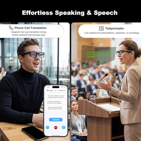 A1 Smart Glasses with Subtitle Display, AI AR Glasses Translation Device 110 Languages, Offline Language Translator Device, Photo & Call Translation for Travel, Business & Meetings in Saudi Arabia
