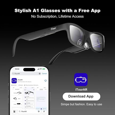 A1 Smart Glasses with Subtitle Display, AI AR Glasses Translation Device 110 Languages, Offline Language Translator Device, Photo & Call Translation for Travel, Business & Meetings in Saudi Arabia