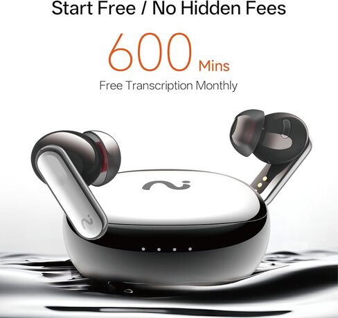 سماعات أذن Nano+ AI لتسجيل الصوت: مسجل ملاحظات للجيب للاجتماعات والمكالمات والمحاضرات. النسخ في الوقت الحقيقي، 45 ديسيبل Hybrid ANC، مساعد AI للإنتاجية، AES-256 Secure، فضي in Kuwait