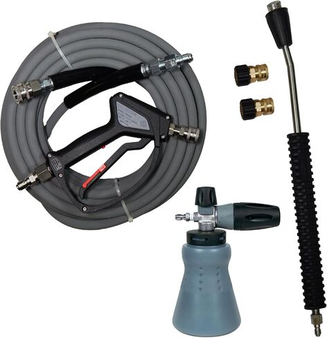 طقم مدفع رغوي واسع الفم MTM Hydro PF22 لغسالة الضغط، مسدس رش SGS28 مع دوار من الفولاذ المقاوم للصدأ، خرطوم رمادي Kobrajet بطول 50 بوصة، ورمح وتركيبات in Kuwait