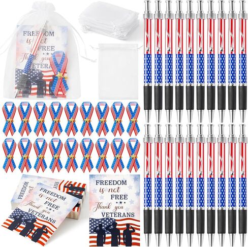 200 قطعة من دبوس شريط الساتان العلم الأمريكي للمحاربين القدامى فضفاض، قلم حبر جاف لبطاقات المعايدة للمحاربين القدامى مع حقيبة الأورجانزا لتزيين يوم المحاربين القدامى في الولايات المتحدة الأمريكية حقيبة هدايا يوم المحاربين القدامى in Saudi Arabia