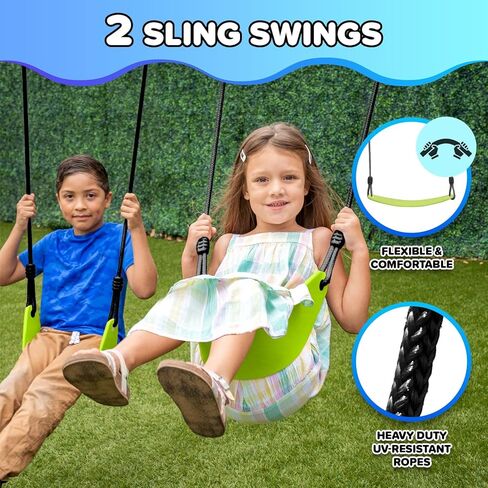 Sportspower Swing & Fly Metal Swing Set with 2 Sling Swings & 2-Person Skyflyer Swing, Heavy-Duty 2" Steel Frame, Outdoor Playset for Kids, Bonus 4-Piece Anchor Kit in Saudi Arabia