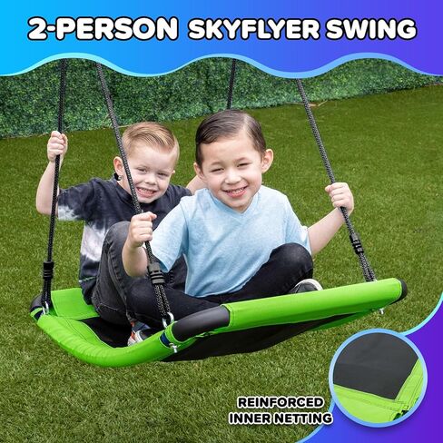 Sportspower Swing & Fly Metal Swing Set with 2 Sling Swings & 2-Person Skyflyer Swing, Heavy-Duty 2" Steel Frame, Outdoor Playset for Kids, Bonus 4-Piece Anchor Kit in Saudi Arabia