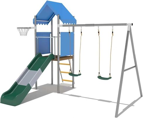Patikuin Heavy Duty Kids Outdoor Playset with Dual Swings, Slide & Basketball Hoop – Galvanized Steel Playground Equipment – Safe & Durable – Perfect for Backyard or Garden – Includes Blue Variant in Saudi Arabia