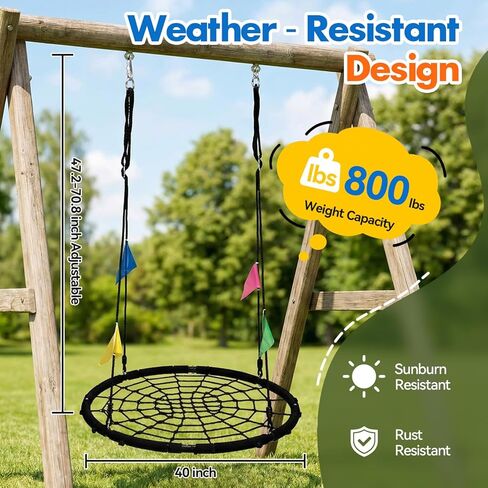 أرجوحة شجرة على شكل شبكة عنكبوت مقاس 40 بوصة، أرجوحة شبكية للأماكن الخارجية بوزن 800 رطل للأطفال والكبار مع أشرطة تعليق وحلقات تسلق، مثالية للفناء الخلفي والملعب، باللون الأسود in Kuwait