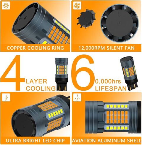 High Bright Automotive LED Bulbs, T20 7443 Dual White Amber Replacement Bulbs with 96 LED Chips for Car Daytime Running Lights (DRL), Turn Signal Lights and Parking Lights in Saudi Arabia