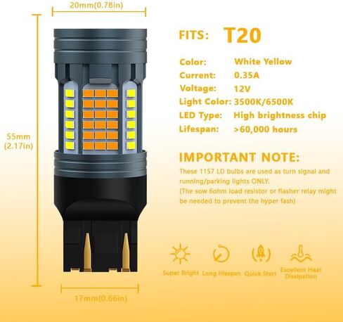 High Bright Automotive LED Bulbs, T20 7443 Dual White Amber Replacement Bulbs with 96 LED Chips for Car Daytime Running Lights (DRL), Turn Signal Lights and Parking Lights in Saudi Arabia