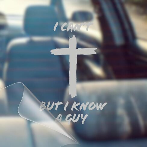 I Can't, But I Know A Guy - Christian Jesus Cross Vinyl Decal Bumper Sticker for Car, Wall, Window, Vehicle, Weather Resistant (1, White) in Saudi Arabia