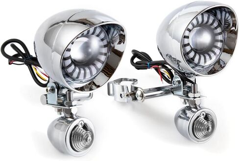Motorcycle Auxiliary Light 3.94 inch Fog Lamp Headlight Chrome LED Front Head light with Signal Light Bracket Set For Crusier Cafe Racer Bobber Chopper Front Driving light (Style B) in Saudi Arabia