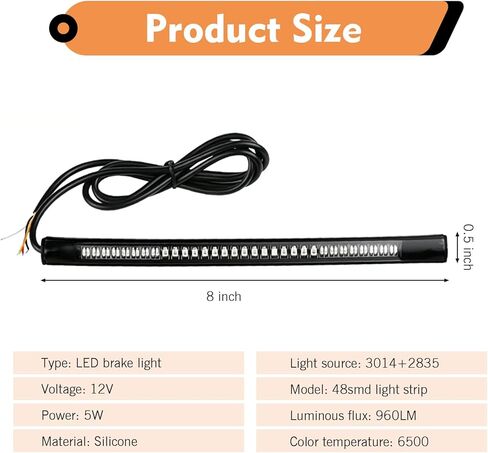 LED Strip Tail Brake Stop Light, Waterproof Motorcycle Tail Light, 8" Flexible LED Lights Strip Turn Signal Lights, Universal for Car Motorcycle Scooter Bike SUV (Amber & Red) in Saudi Arabia