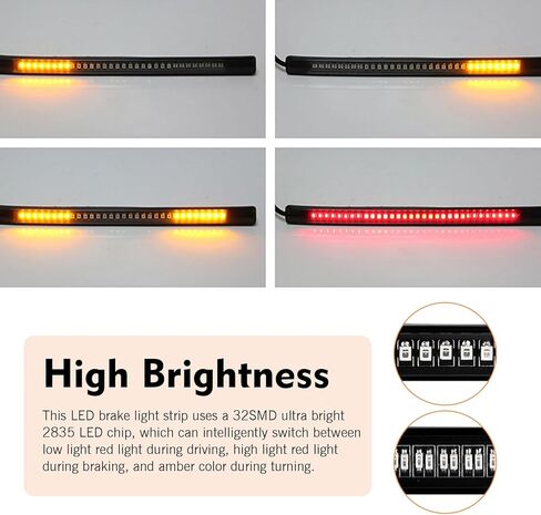 LED Strip Tail Brake Stop Light, Waterproof Motorcycle Tail Light, 8" Flexible LED Lights Strip Turn Signal Lights, Universal for Car Motorcycle Scooter Bike SUV (Amber & Red) in Saudi Arabia