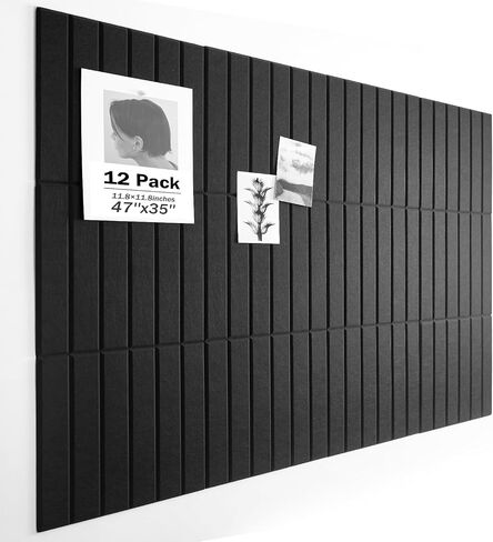 Cork Board 48"x36" Large Felt Bulletin Board with Self Adhesive, Cork Boards for Walls for Office-12 Pack Pin Board Use in Home Classroom Office Wall Decor Black in Saudi Arabia